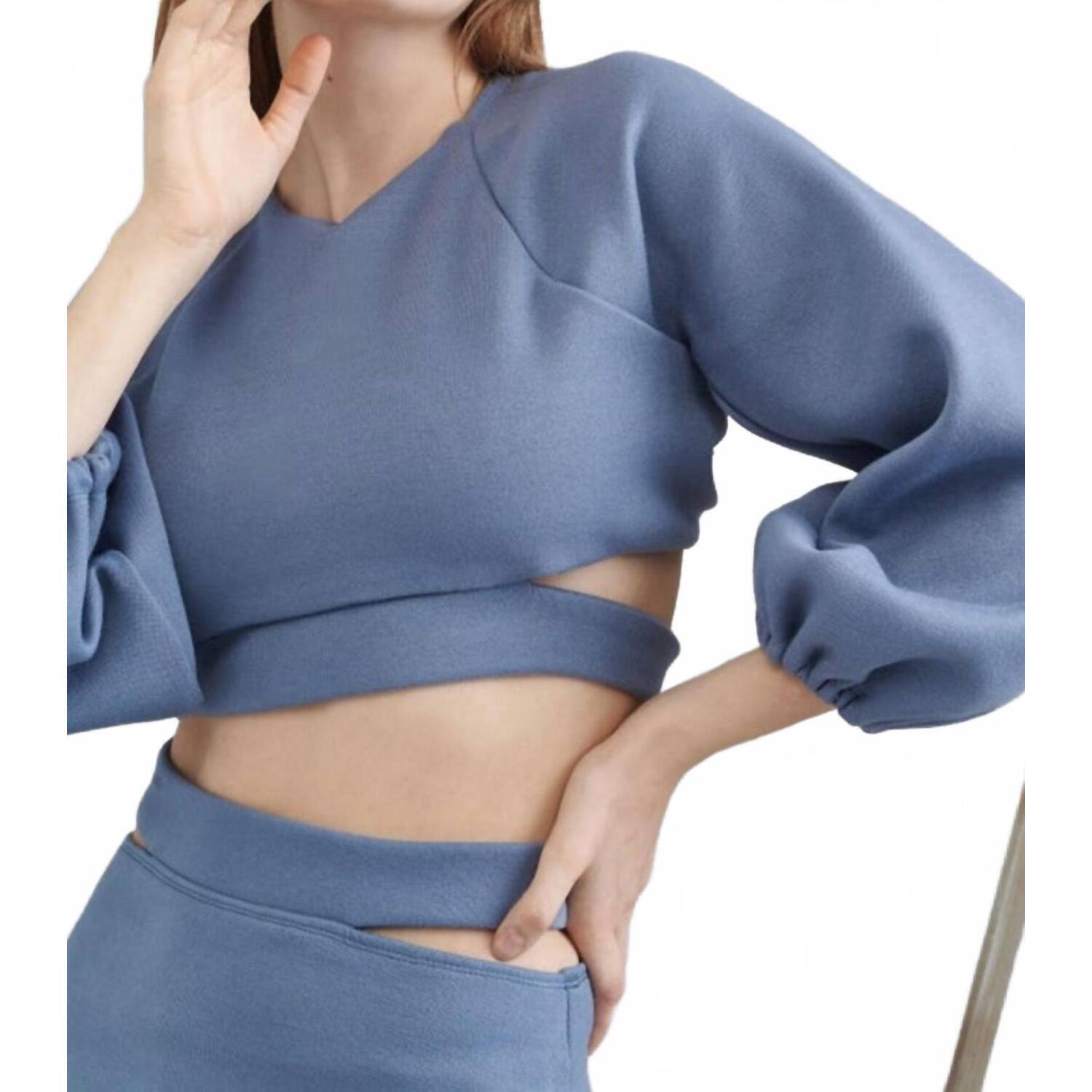 New Lace Cropped Open Back Top In Steel Blue